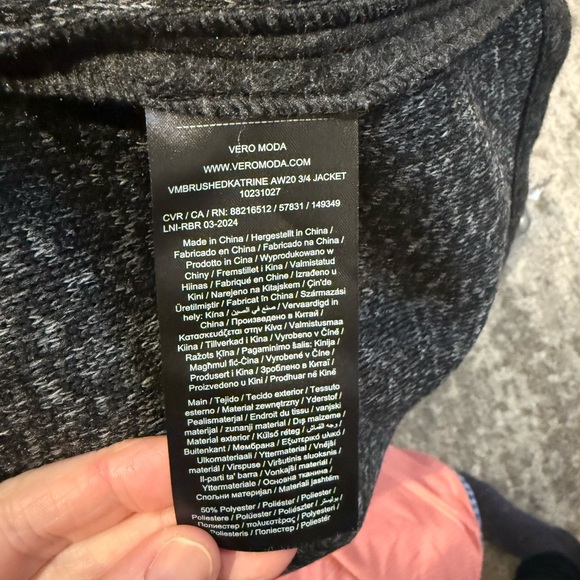 Vero Moda VMBRUSHEDKATRINE v- neck jacket Dark Grey XL - Picture 5 of 6